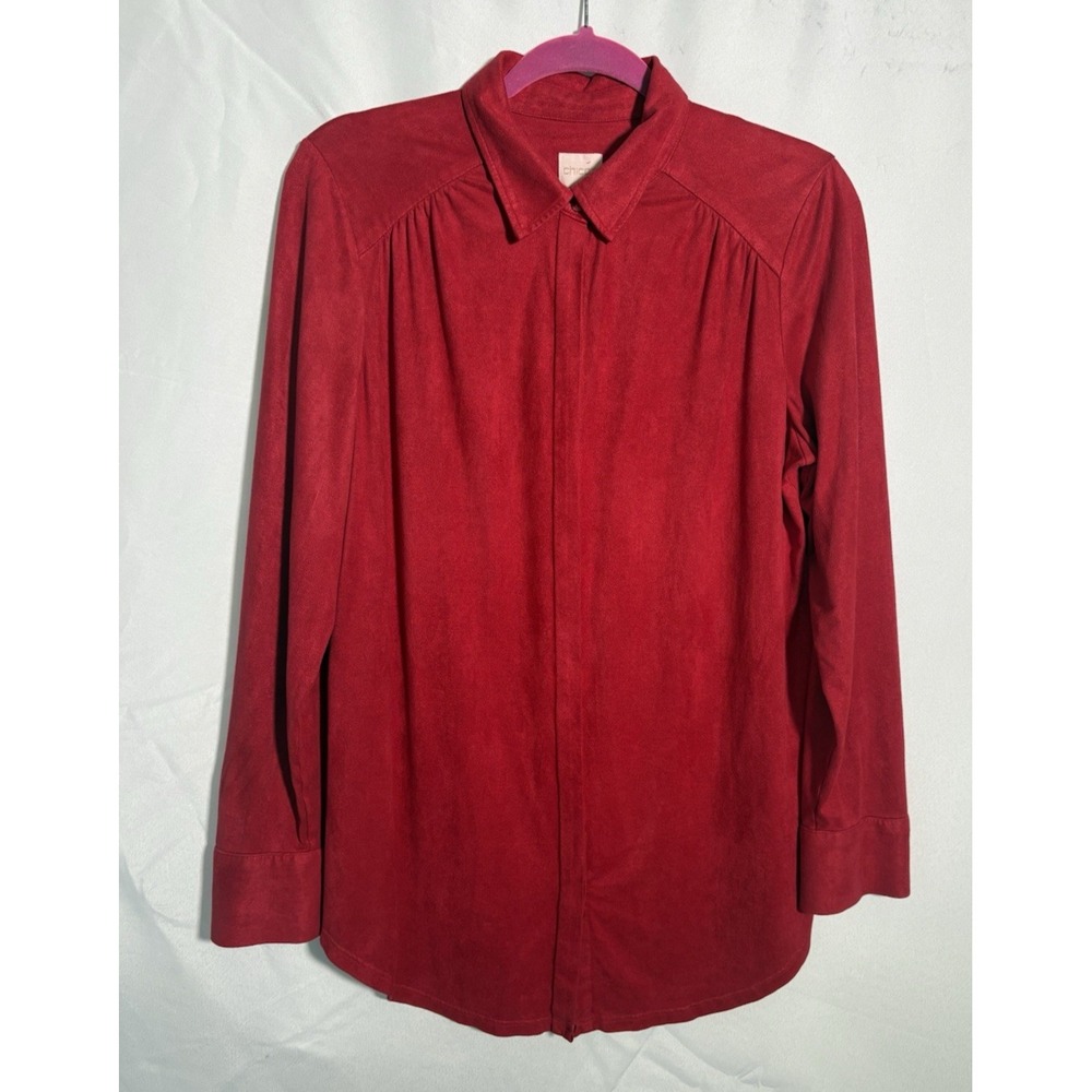 Chicos Top Size 1 Plus size Red Christmas Long‎ Sleeve Button Up